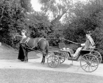 Connie and Freda Hare in carriage Original caption: Connies and Freda Hare in carriage