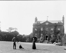 Major Mortons House, 3 figures on lawn 'The Old Lodge', Snettisham. Demolished in 1970's for Goose Green Rd Estate Major Morton is almost certainly Major Arthur Morton b. 1841 m. 19 Sep 1877 Eleanor...