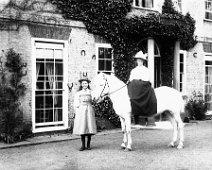 Helen on pony and Nona, Sedgeford Hall Original caption: Helen on pony and Nona