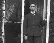 John outside drawing room window, Sedgeford Hall Original caption: John outside drawing room window