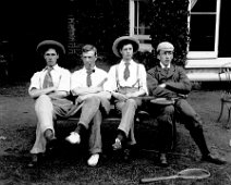 Tennis group in front of the drawing room window, Sedgeford Hall Original caption: Tennis group