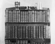 Trophies on bookcase Original caption: Trophies on bookcase