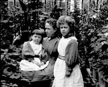 Gertie, Nona & Miss B. in greenhouse Sedgeford Hall Original caption: Gertie, Nona and Miss B. in greenhouse