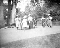 Girls with donkey cart Sedgeford Hall Original caption: Girls with donkey cart